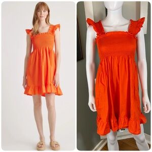 Quince Organic Cotton Poplin Orange Smocked Sun Dress Mini Ruffle sundress XS